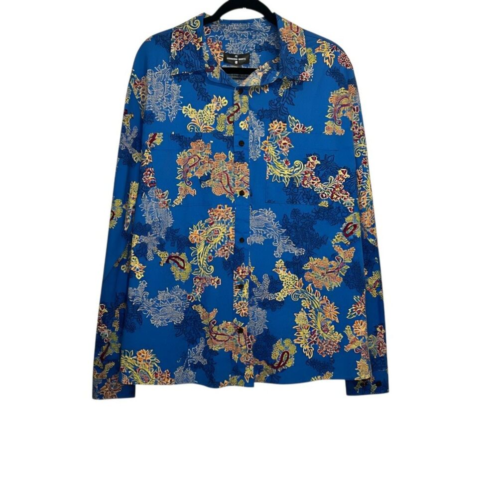 Houston White Men’s Blue Paisley Floral Button-Down Shirt Size XL